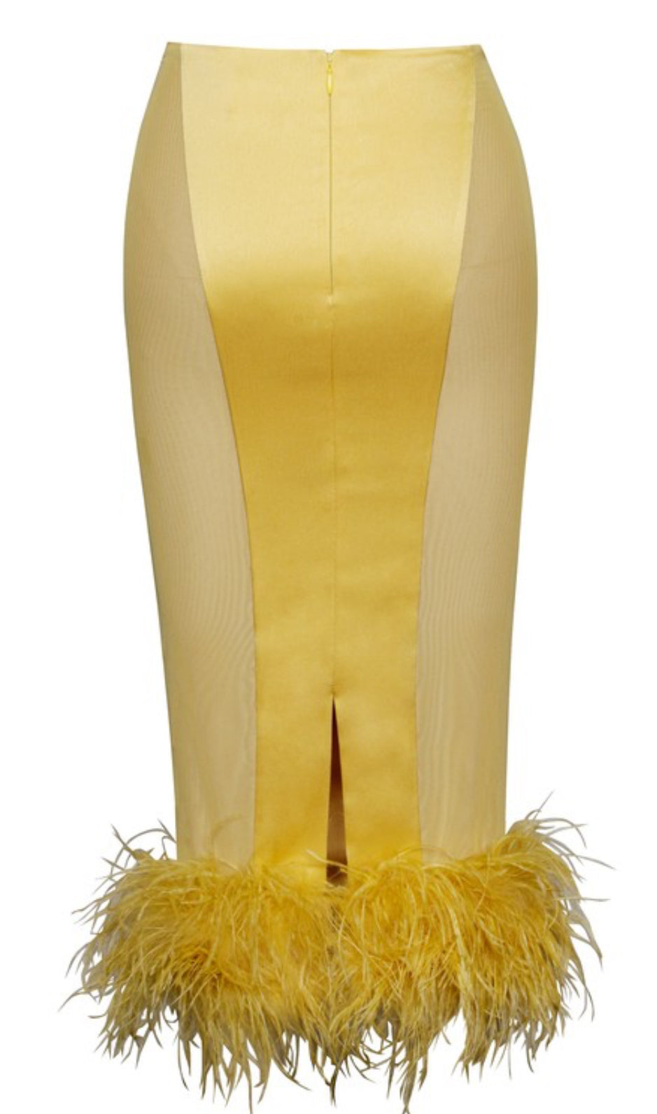 Celeste Feather Trim Satin Mesh Skirt x Yellow