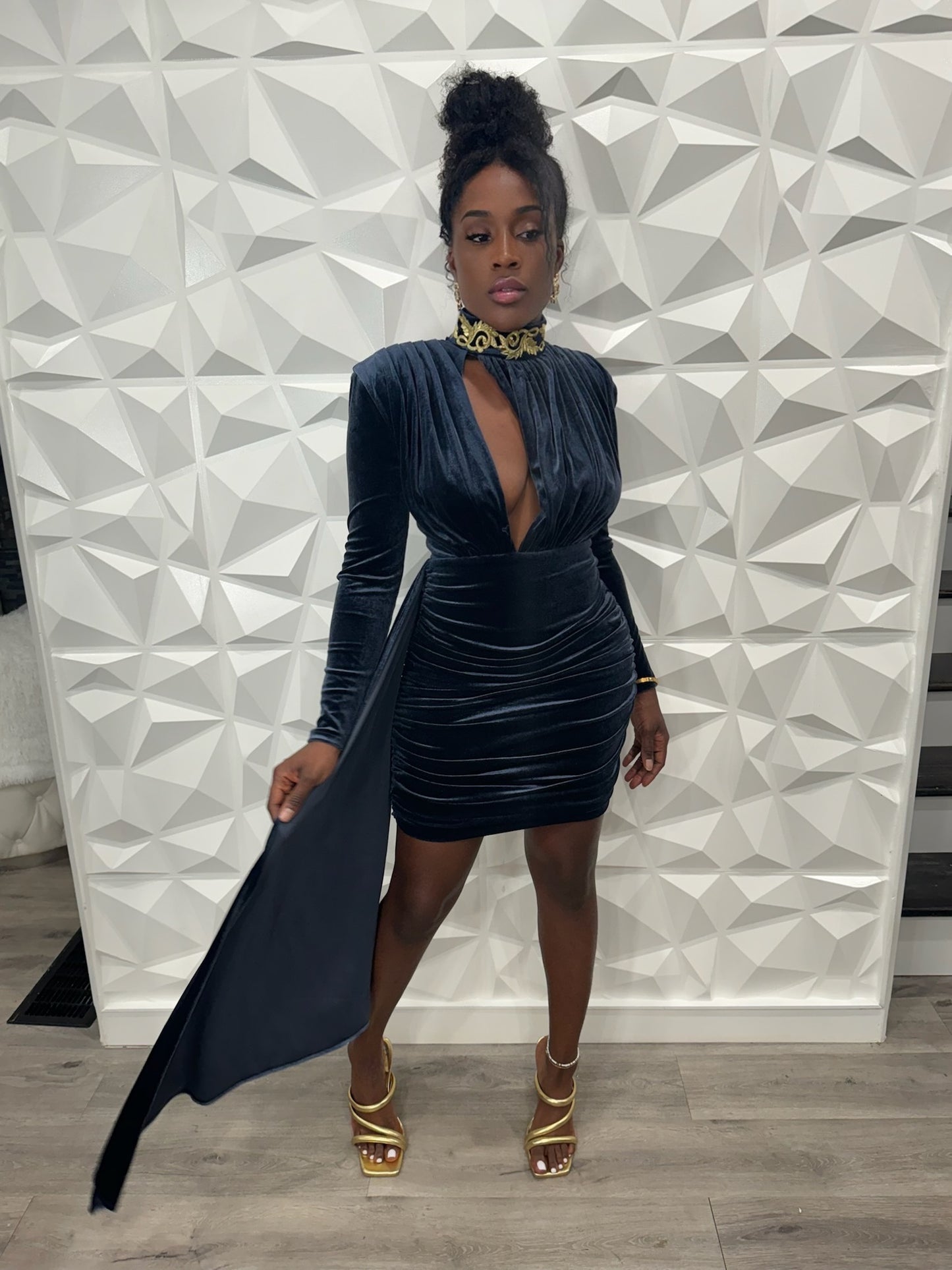 Ravyn Velvet Draped Dress x Indigo