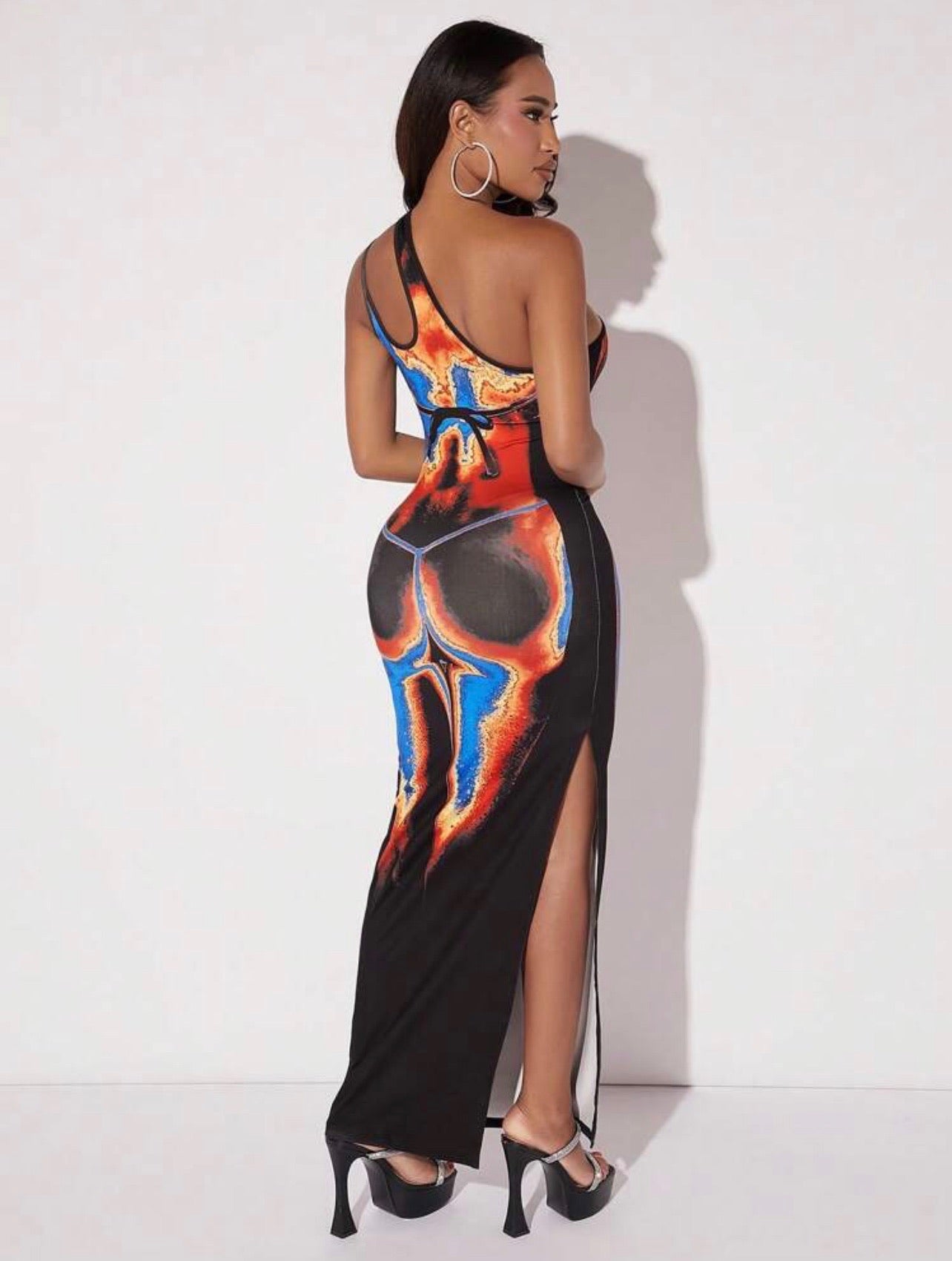 Rio Body Heat One Shoulder Cut Out Maxi Dress x Black