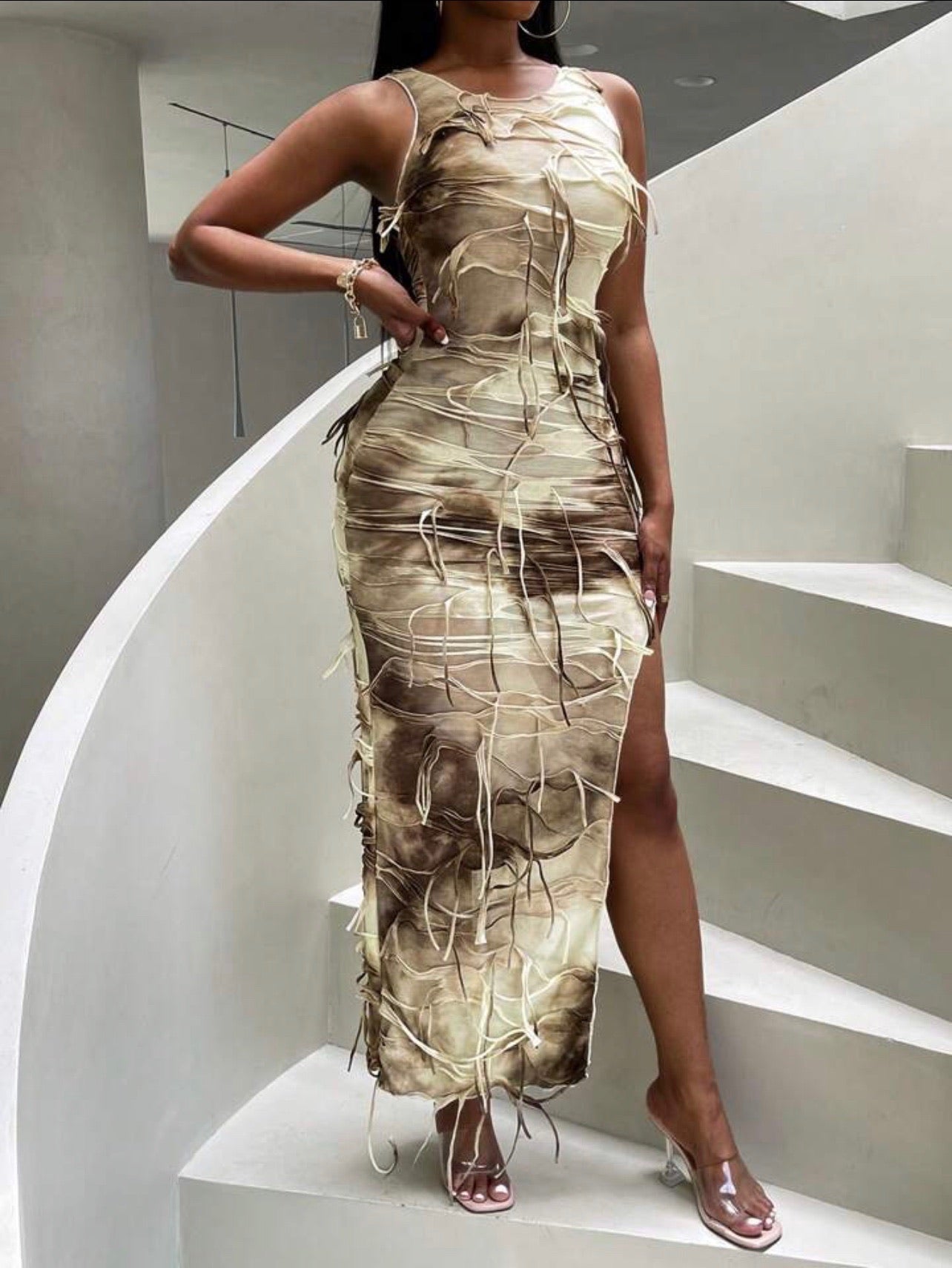PRE-ORDER Xena Marble High-Thigh Split Tank Bodycon Dress