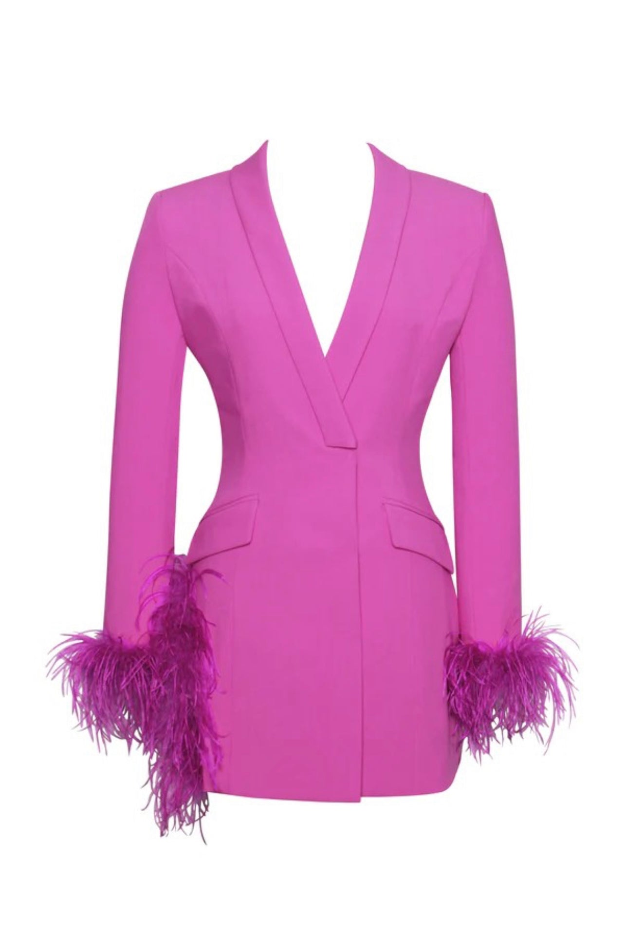 PRE-ORDER Natti Feather Trim Blazer Dress x Pink