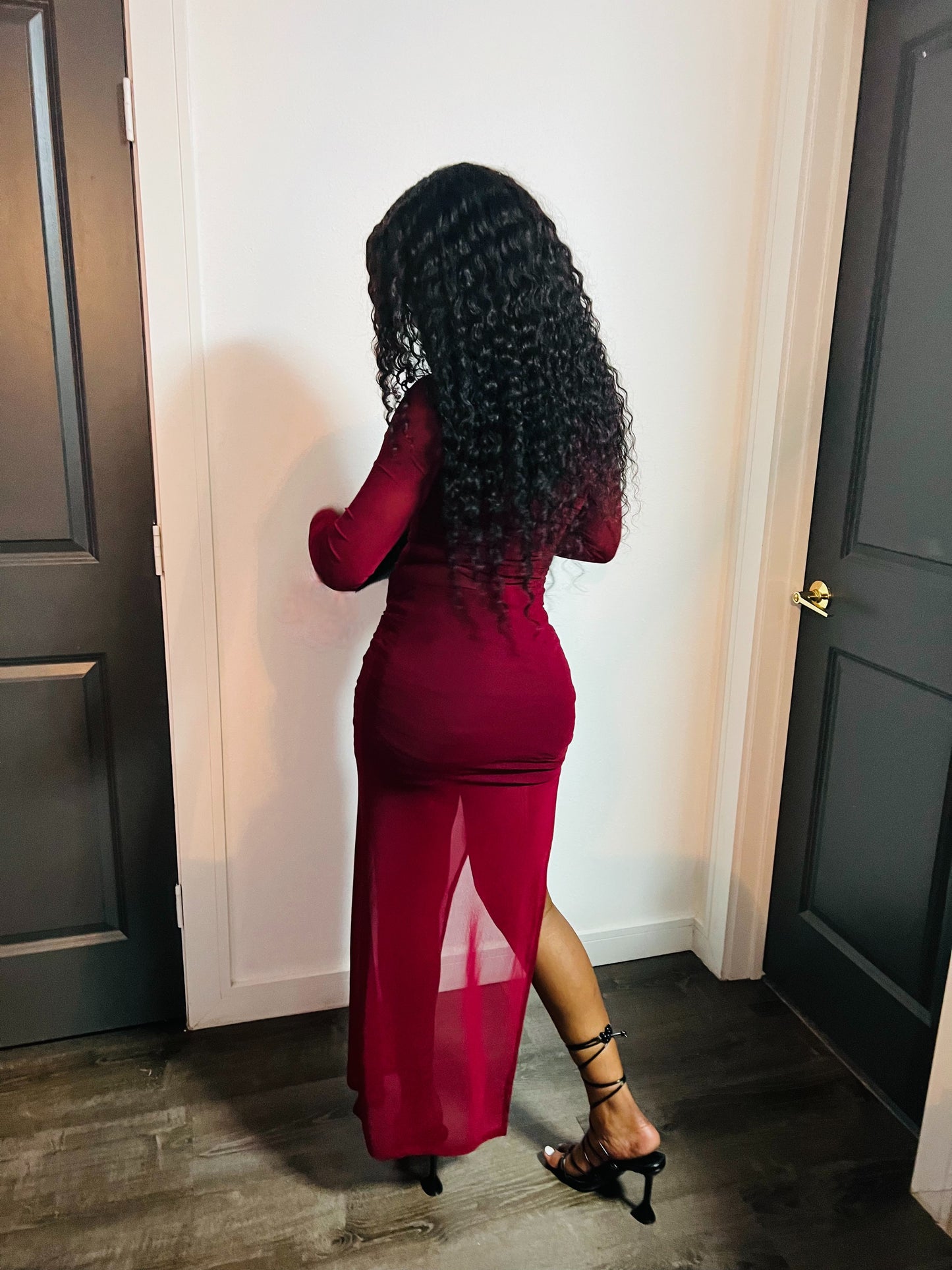 Nadia Mesh Bandage Wrap Bodycon Dress X Burgundy