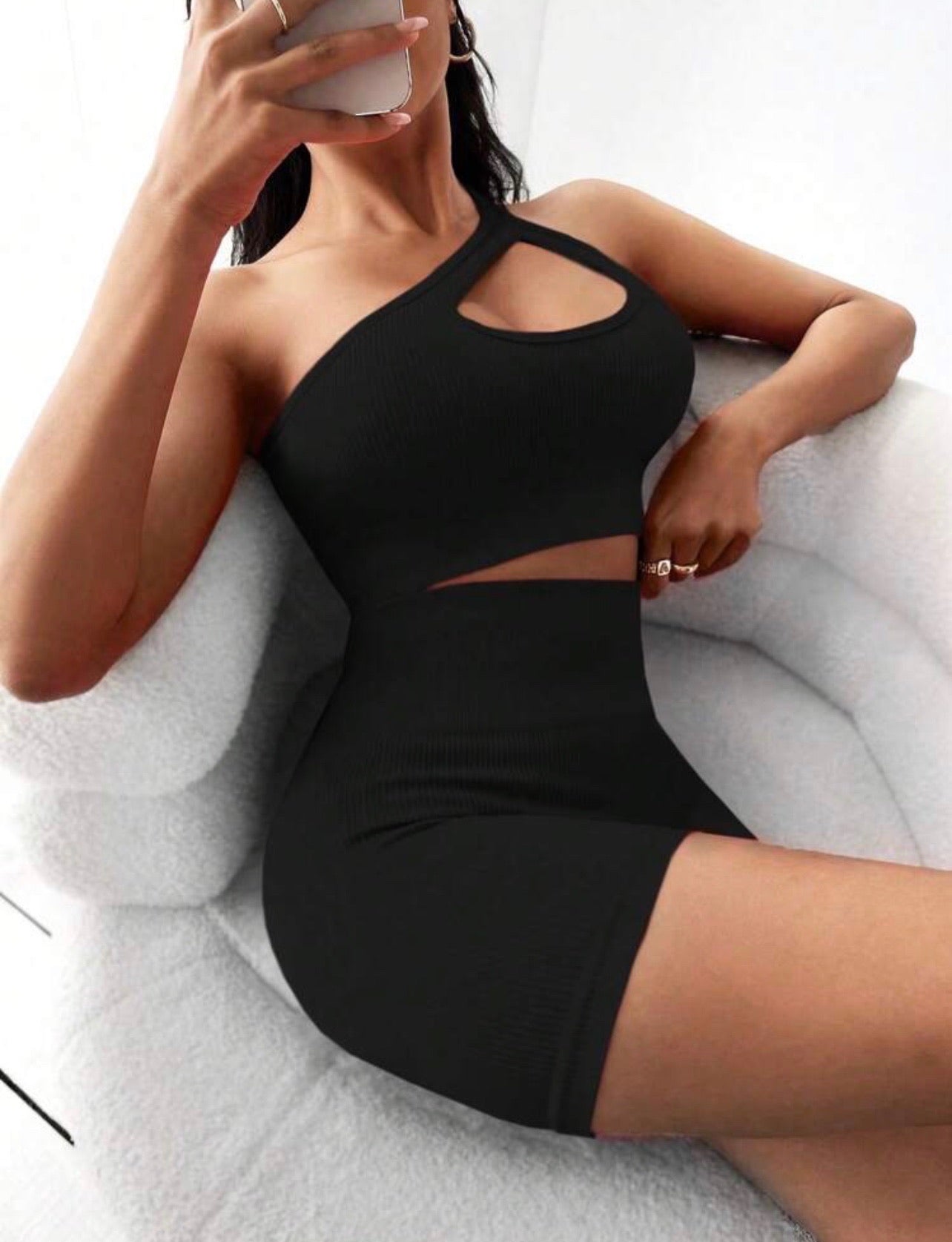 Candie One Shoulder Cut Out Sports Co-ord x Black
