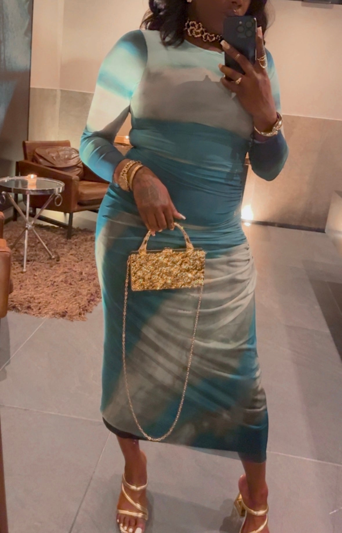 Xiomara Mesh Rusched Bodycon Dress x Tie-Dye