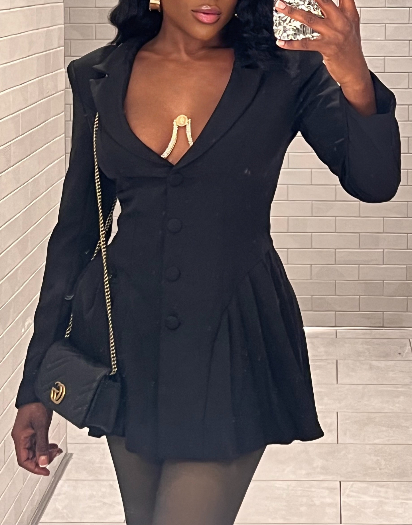 Hillary Pleated Blazer Dress x Black