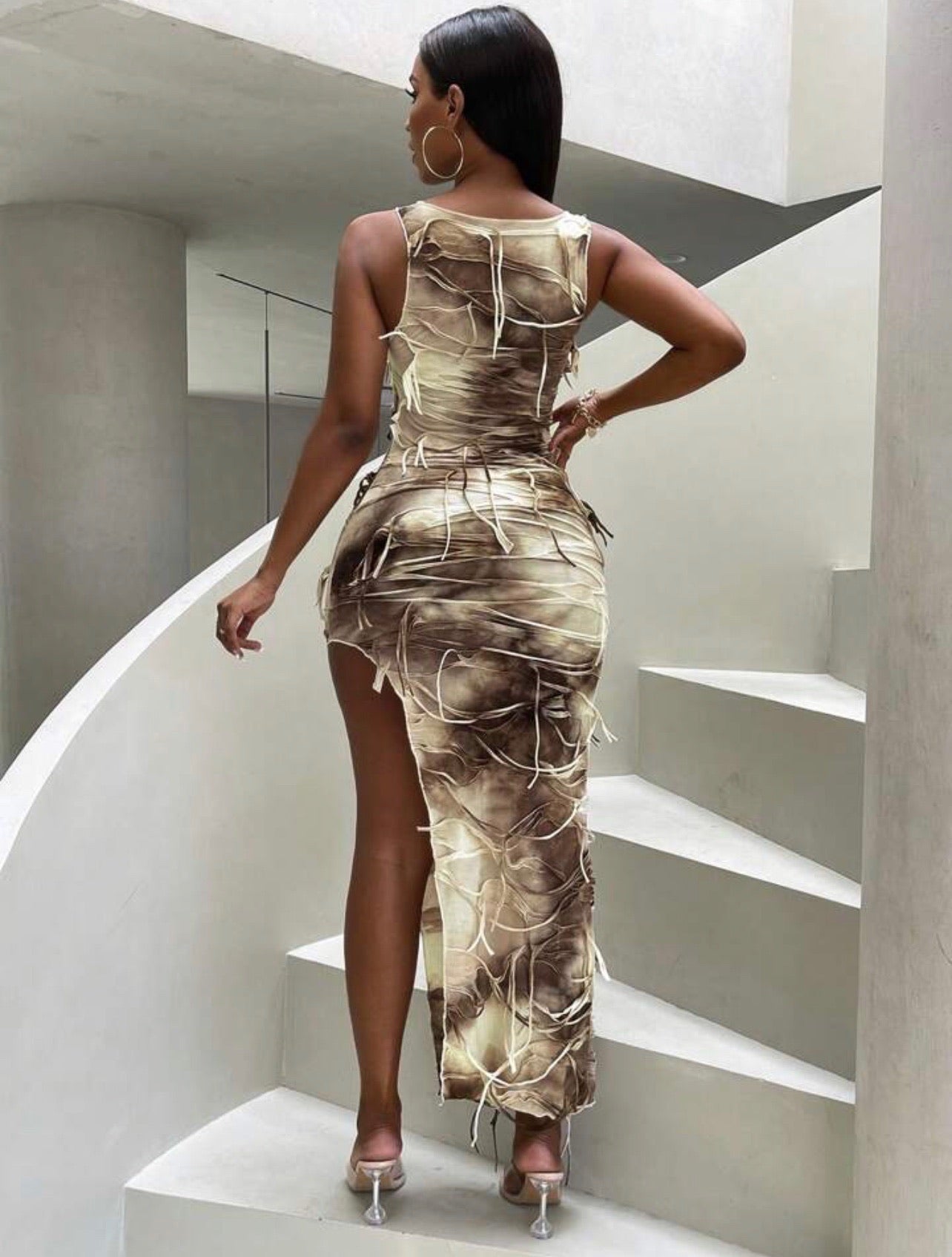 PRE-ORDER Xena Marble High-Thigh Split Tank Bodycon Dress