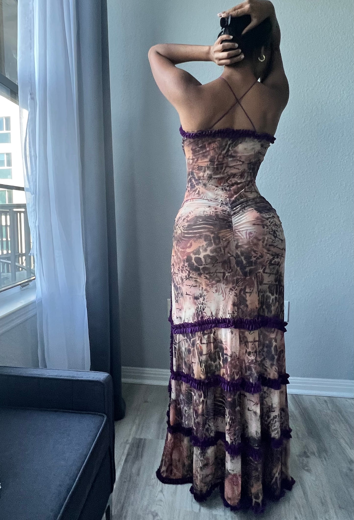 Milaya Cutout Mesh Gown x Purple