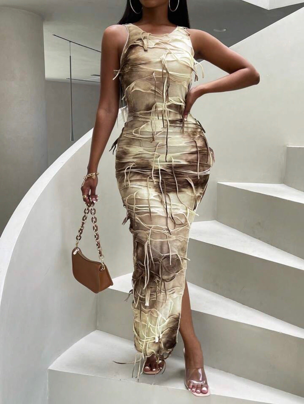 PRE-ORDER Xena Marble High-Thigh Split Tank Bodycon Dress