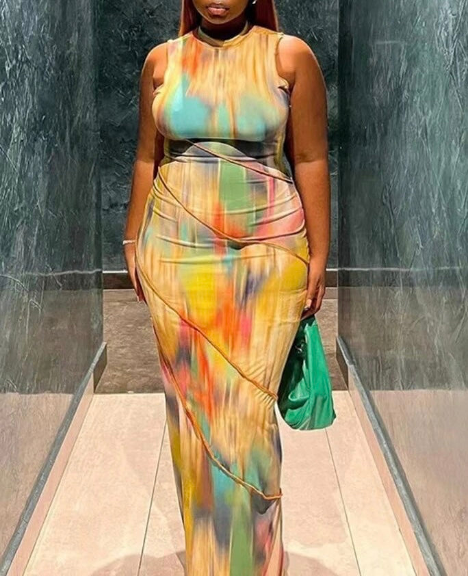 Eden Colorful Sleeveless Bodycon Maxi Gown x Yellow