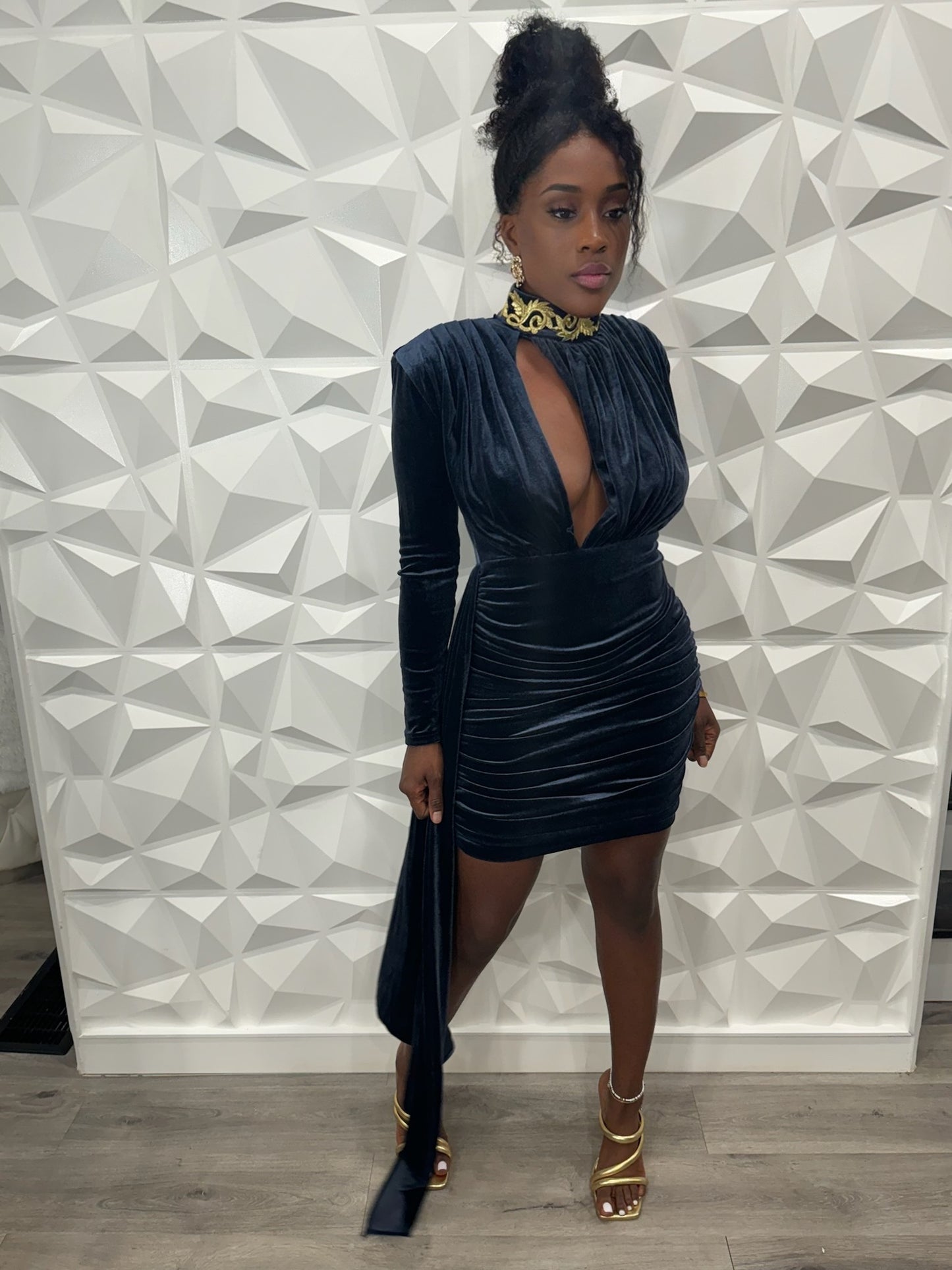 Ravyn Velvet Draped Dress x Indigo