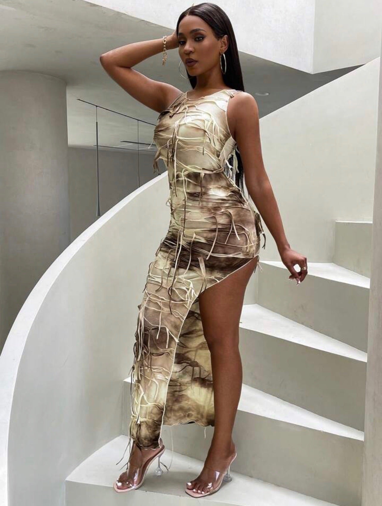 PRE-ORDER Xena Marble High-Thigh Split Tank Bodycon Dress