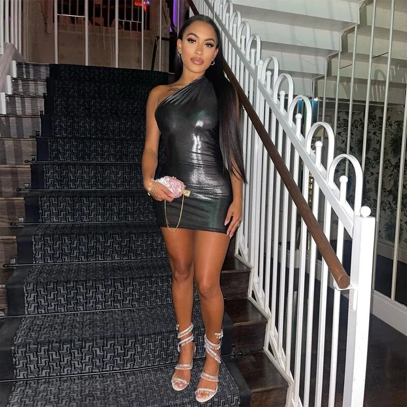 Stella Intergalactic Liquid Mini Dress - Black Metal