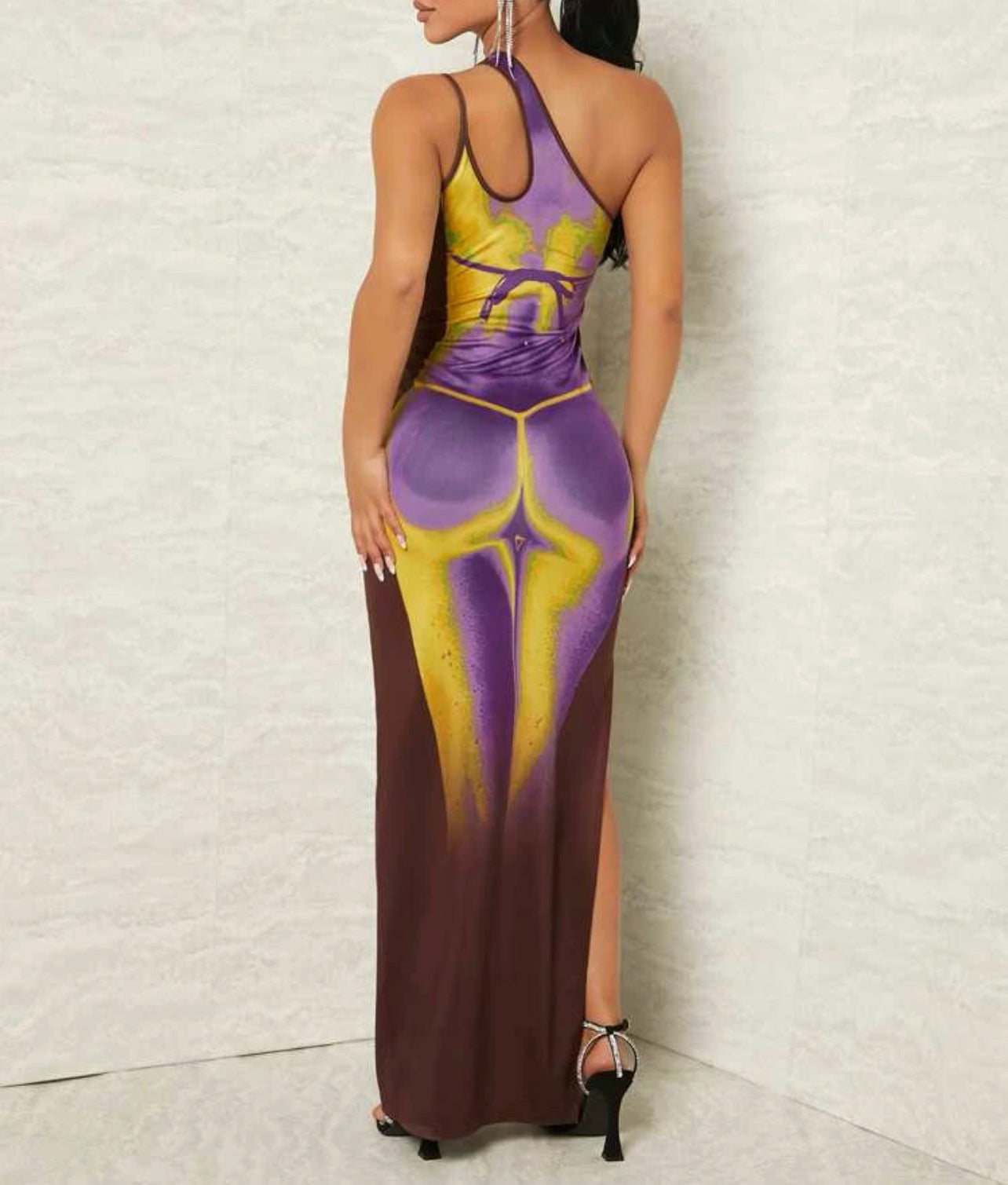 Rio Body Heat One Shoulder Cut Out Maxi Dress x Purple