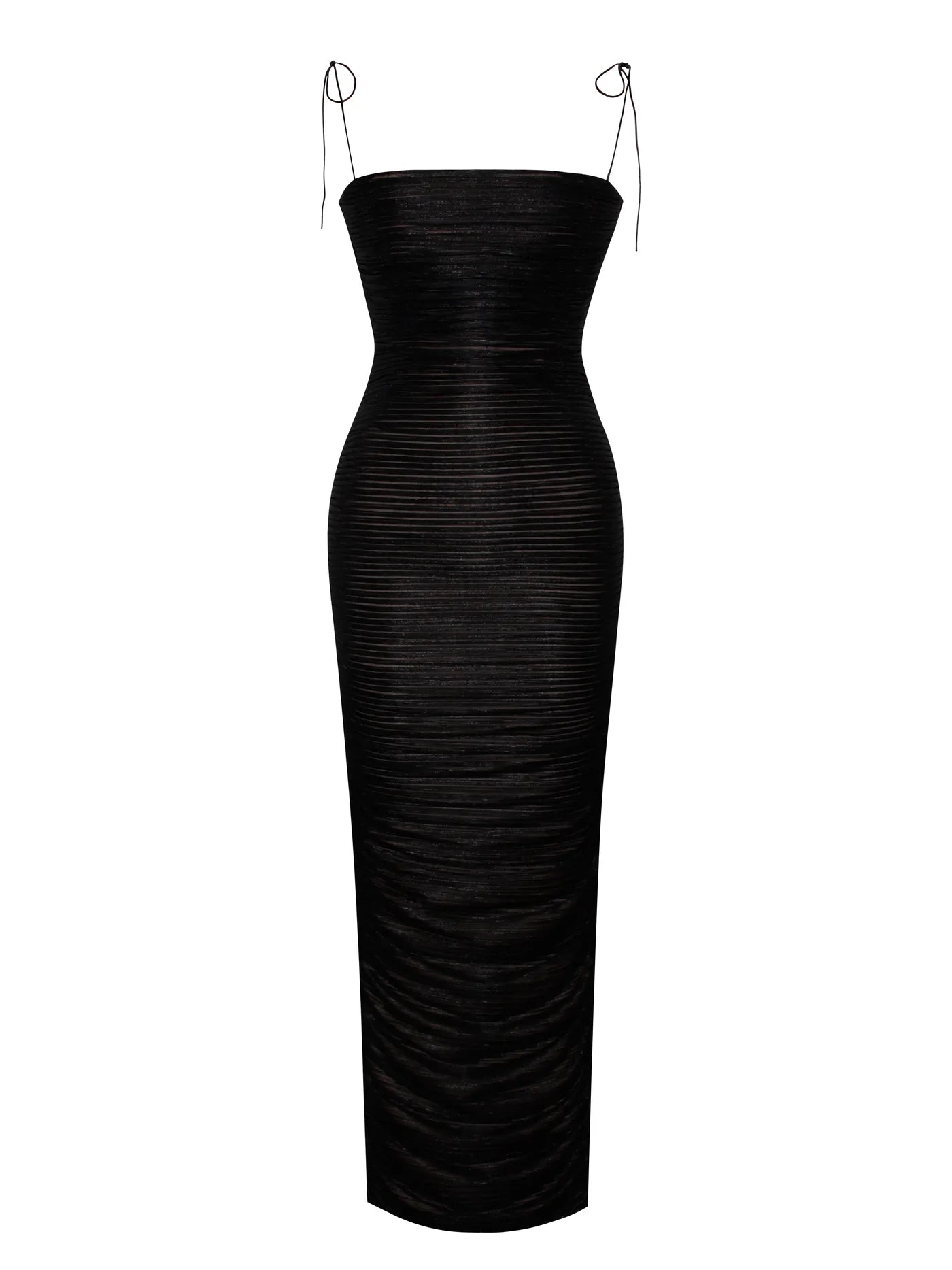 PRE-ORDER Aubrey Ruched Shimmer Chiffon Gown X Black