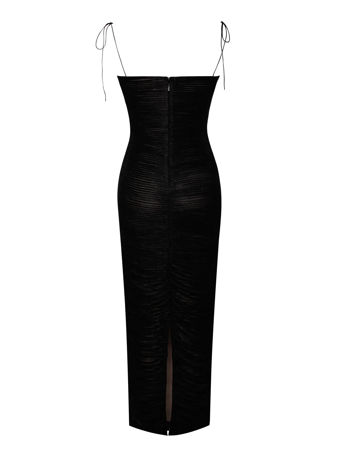 PRE-ORDER Aubrey Ruched Shimmer Chiffon Gown X Black