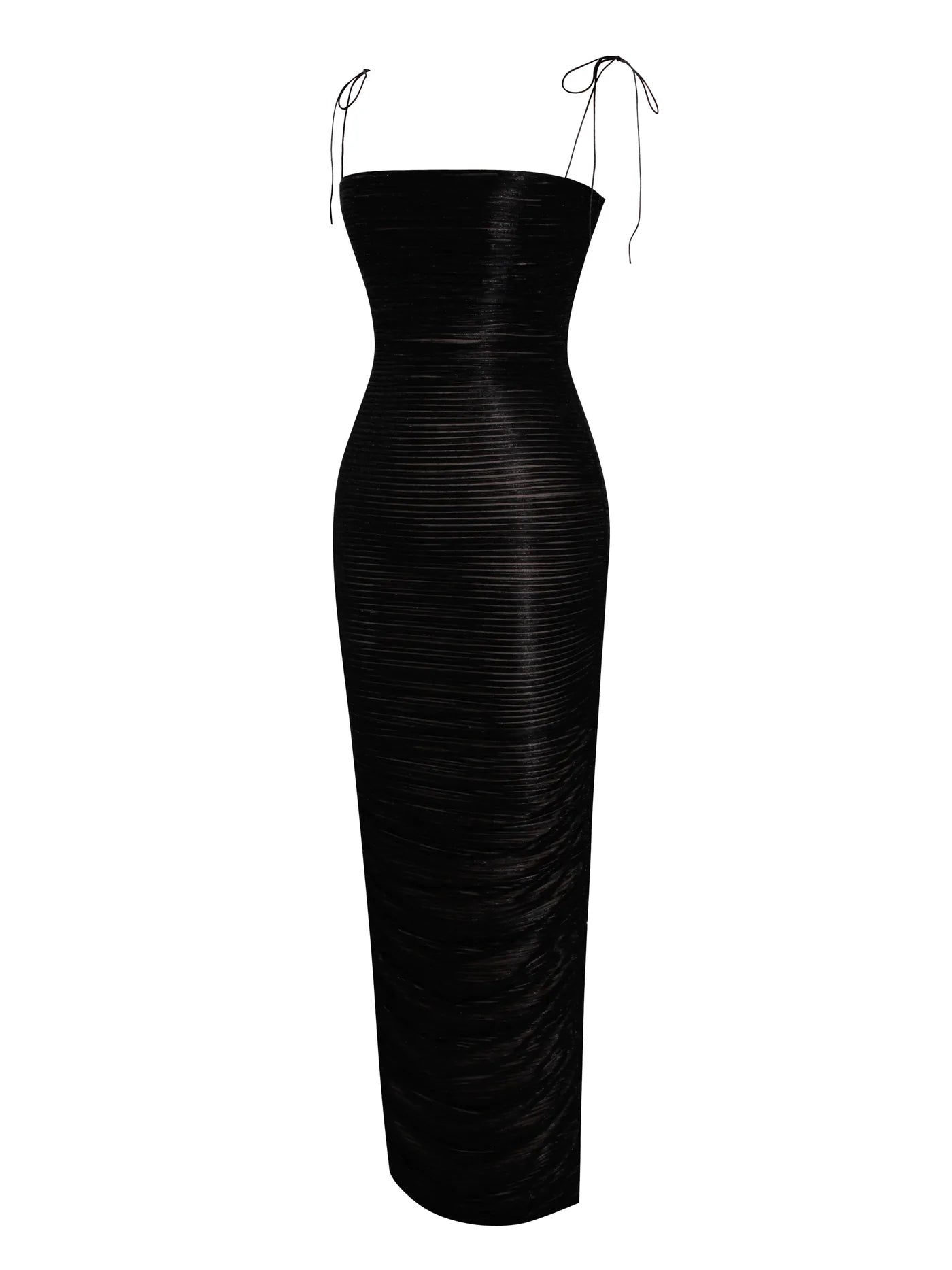 PRE-ORDER Aubrey Ruched Shimmer Chiffon Gown X Black