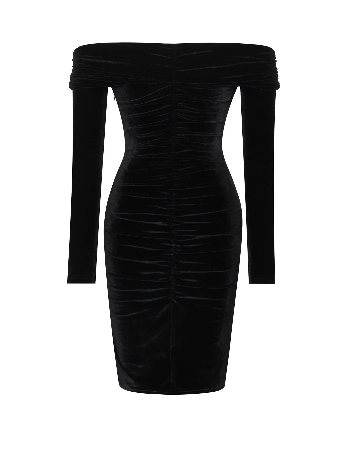 PRE-ORDER Gloria Off Shoulder Velvet Long Sleeve Bodycon Dress x Black