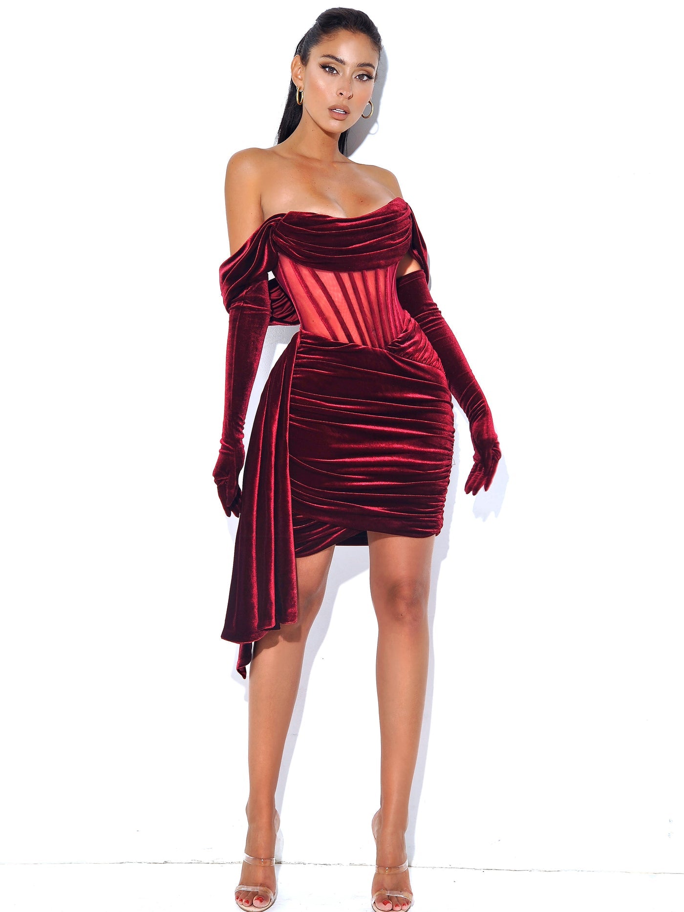 PRE-ORDER Valentina Velvet Corset Dress x Burgundy