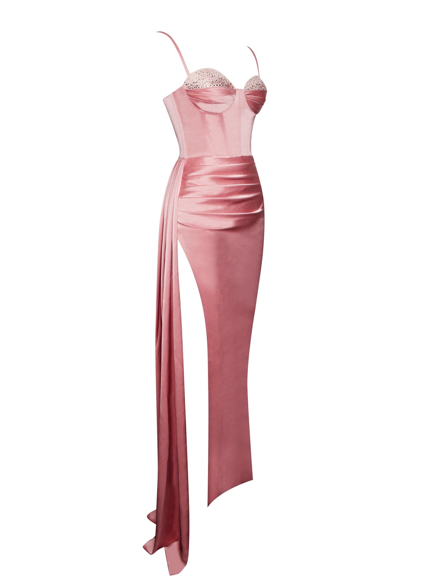PRE-ORDER Adele Satin High Slit Draping Corset Gown With Crystals x Green x Mint