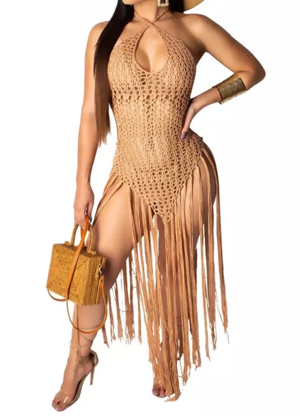 Malia Crochet Coverup Dress x Camel