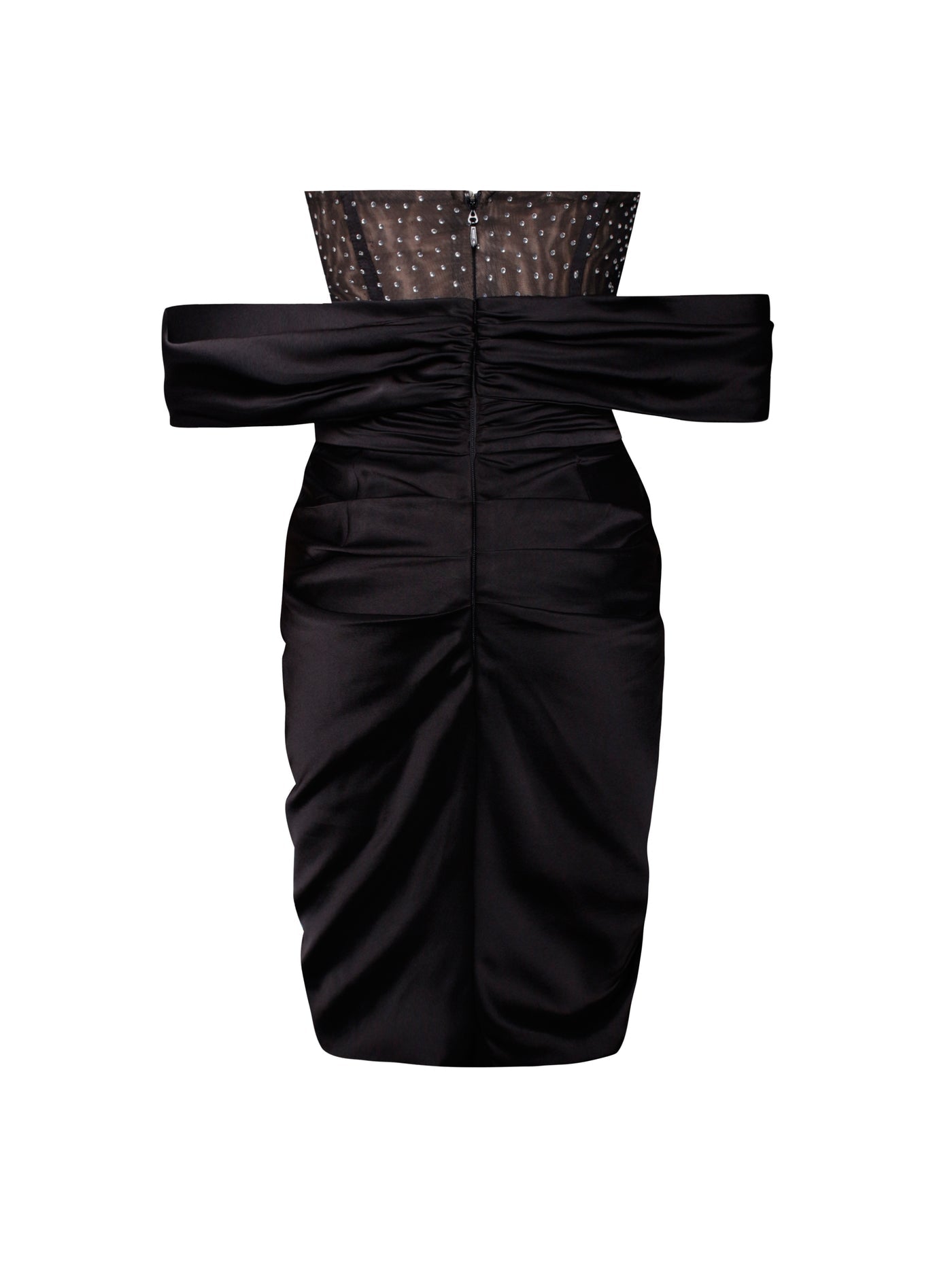 PRE-ORDER Elena Off Shoulder Corset Satin Dress with Crystals x Black