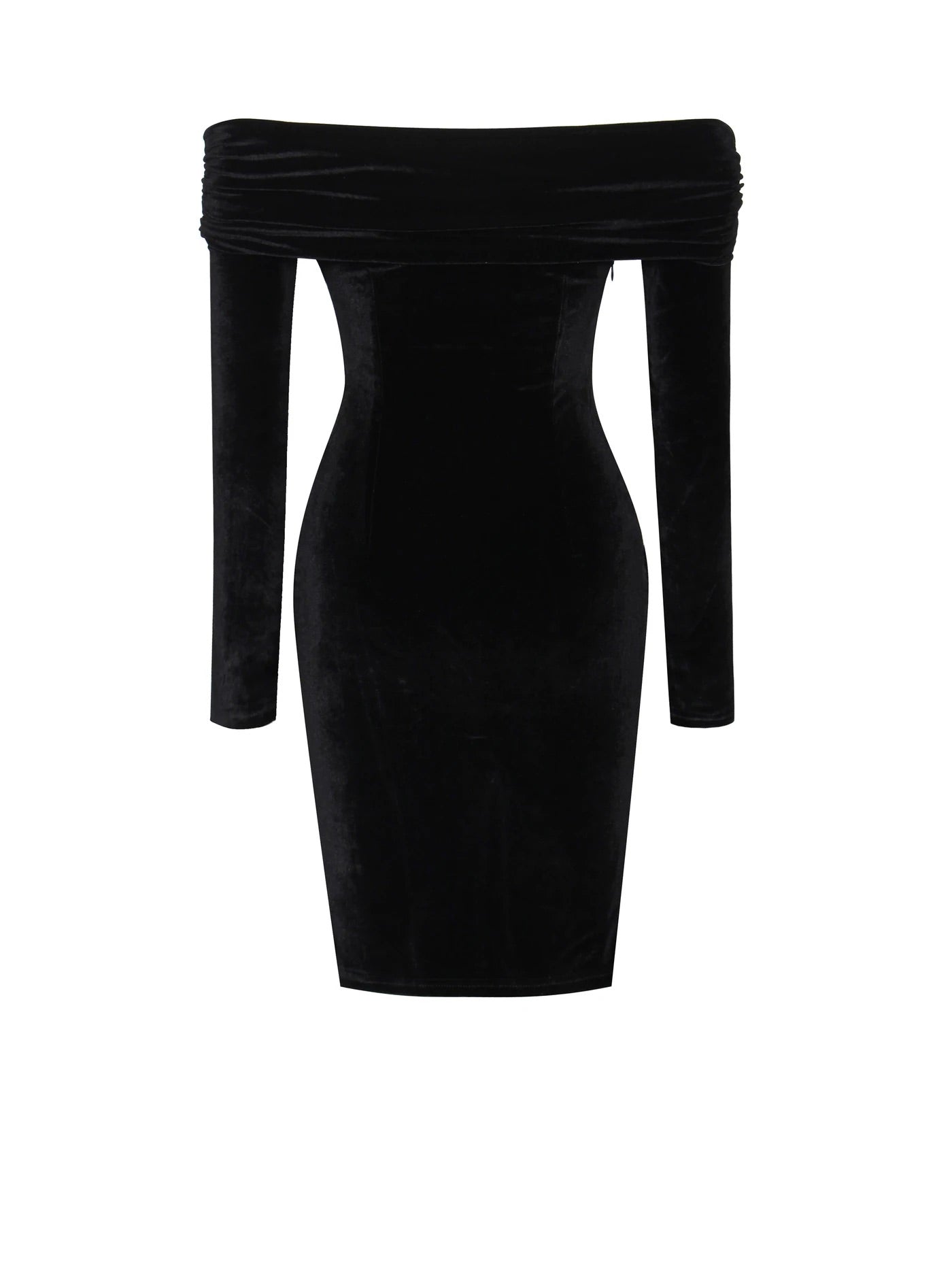 PRE-ORDER Gloria Off Shoulder Velvet Long Sleeve Bodycon Dress x Black