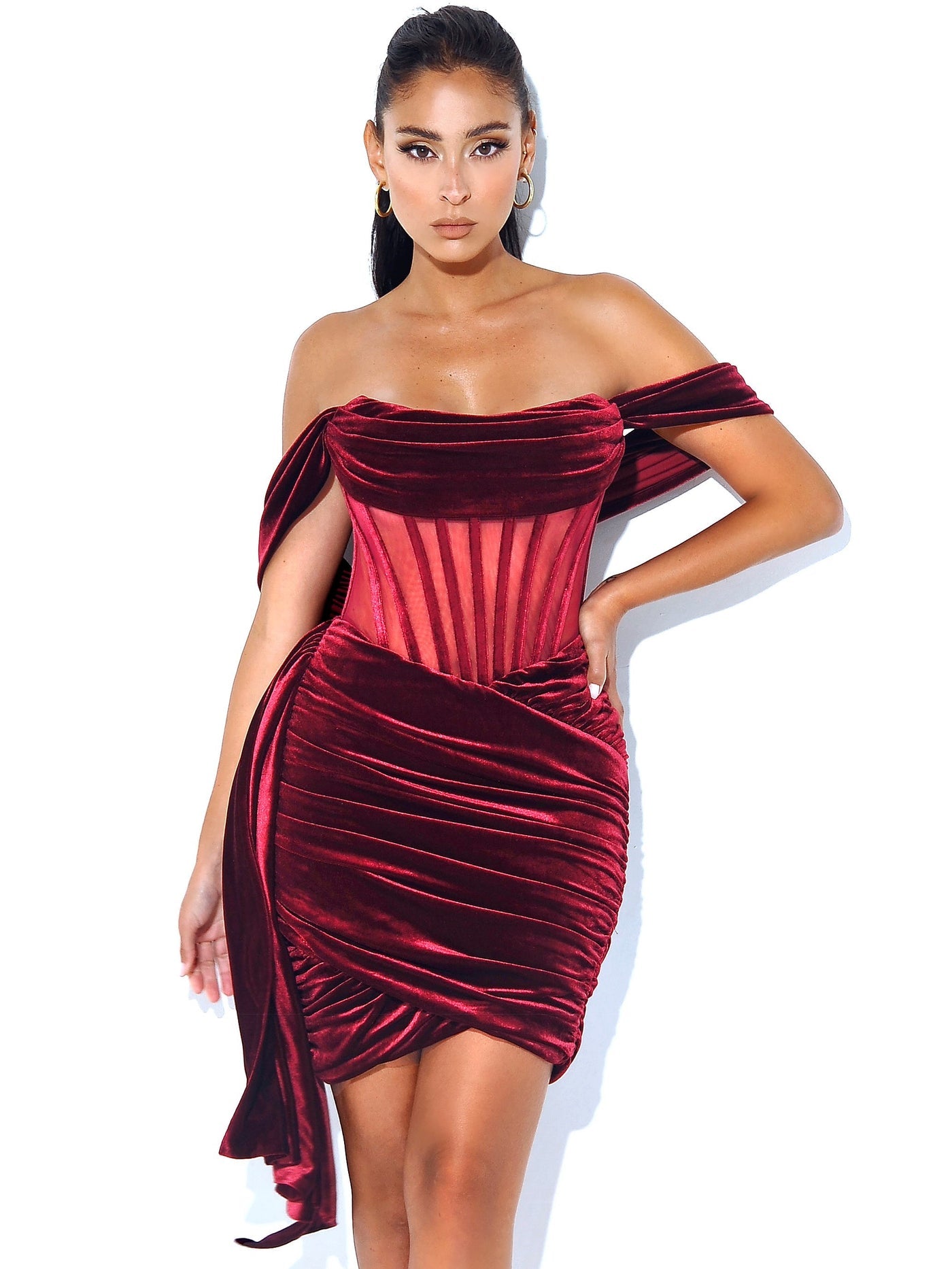 PRE-ORDER Valentina Velvet Corset Dress x Burgundy