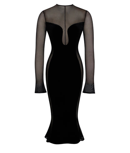 PRE-ORDER Sulara Velvet Cut Out Mesh Midi Gown