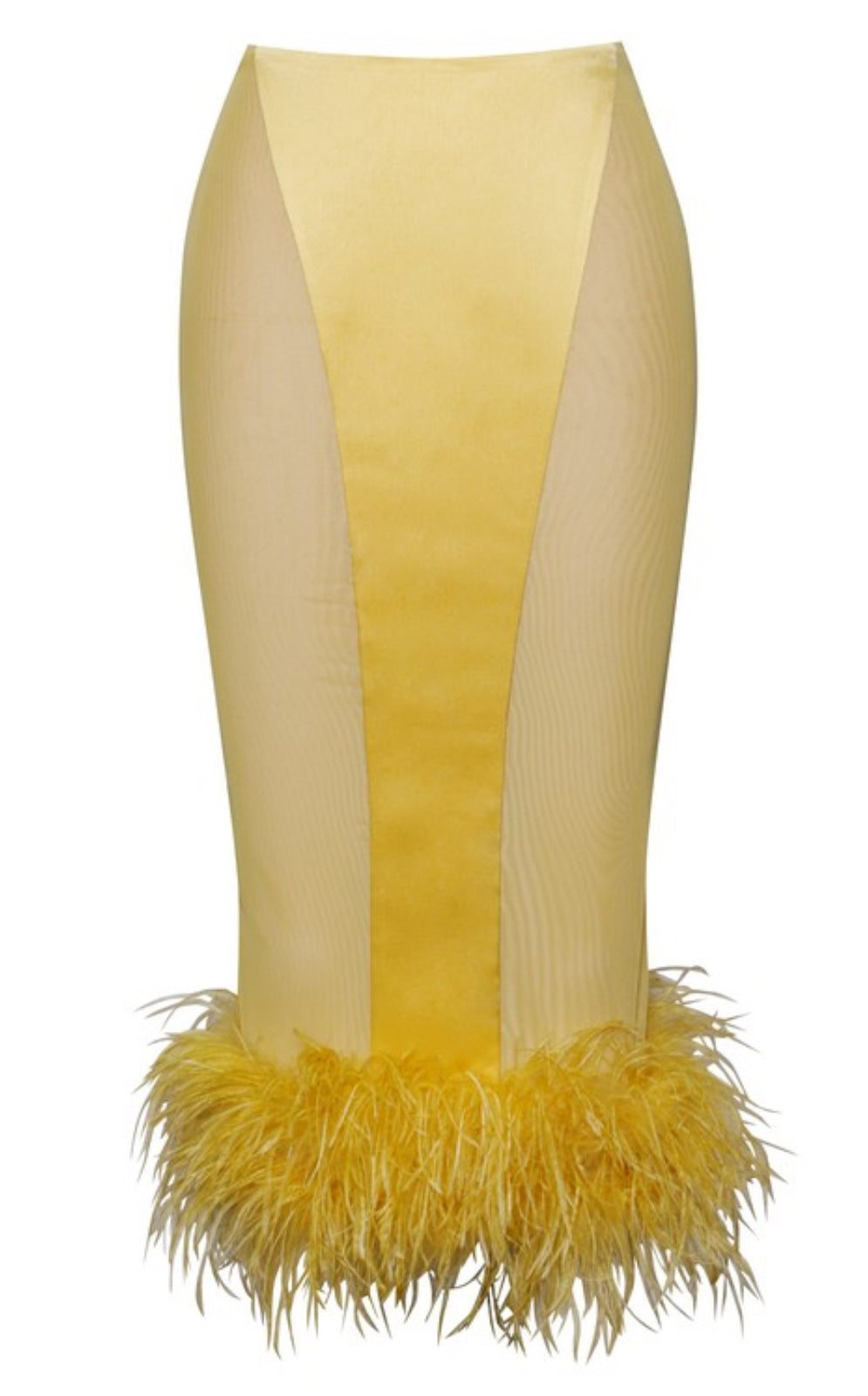 Celeste Feather Trim Satin Mesh Skirt x Yellow