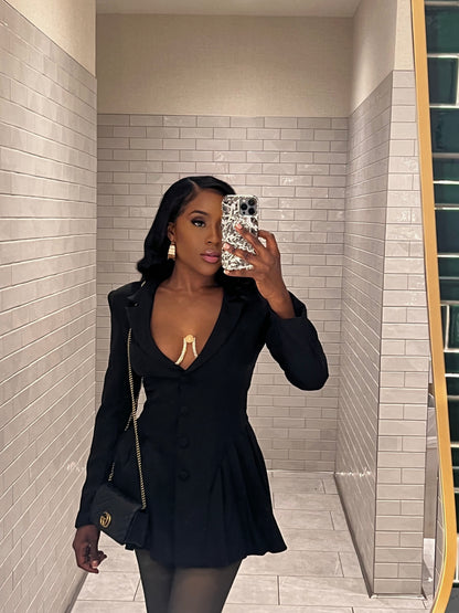 Hillary Pleated Blazer Dress x Black