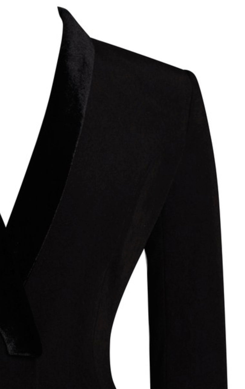 PRE-ORDER Natti Feather Trim Blazer Dress x Black