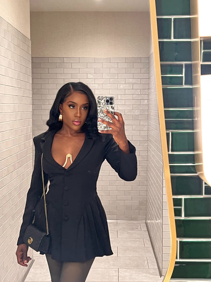 Hillary Pleated Blazer Dress x Black