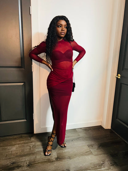 Nadia Mesh Bandage Wrap Bodycon Dress X Burgundy – PLVSH Palace