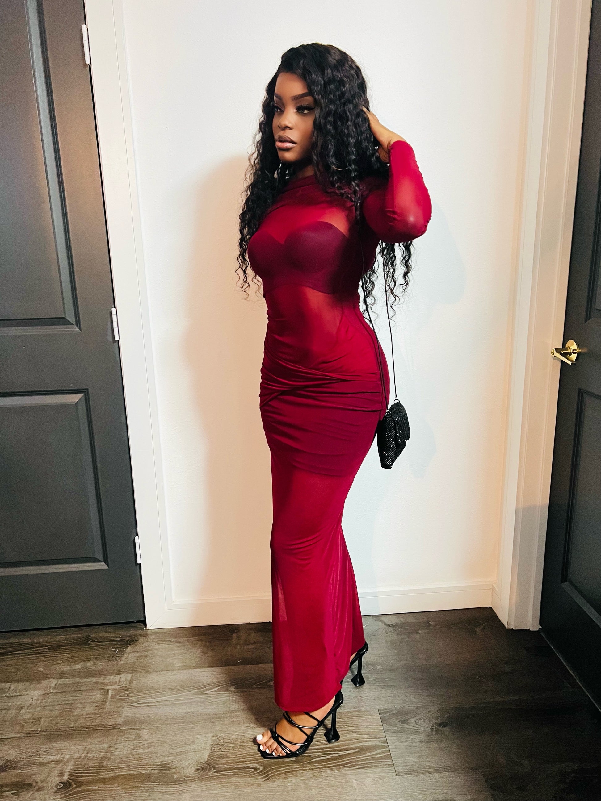 Nadia Mesh Bandage Wrap Bodycon Dress X Burgundy – PLVSH Palace