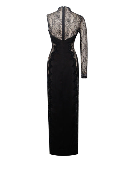 PRE-ORDER Contessa Satin Lace High Slit Dress x Black