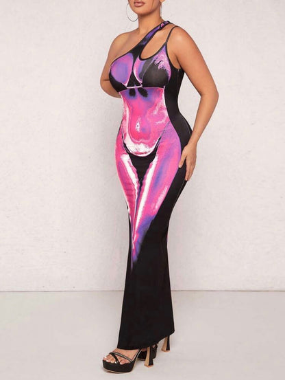 Rio Body Heat One Shoulder Cut Out Maxi Dress x Pink