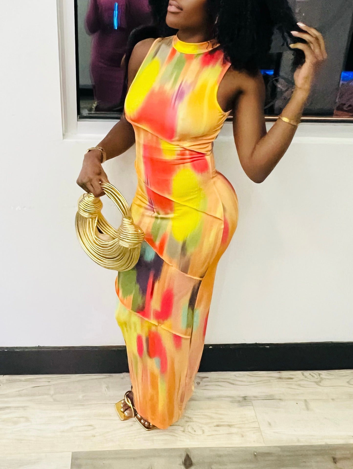 Eden Colorful Sleeveless Bodycon Maxi Gown x Yellow