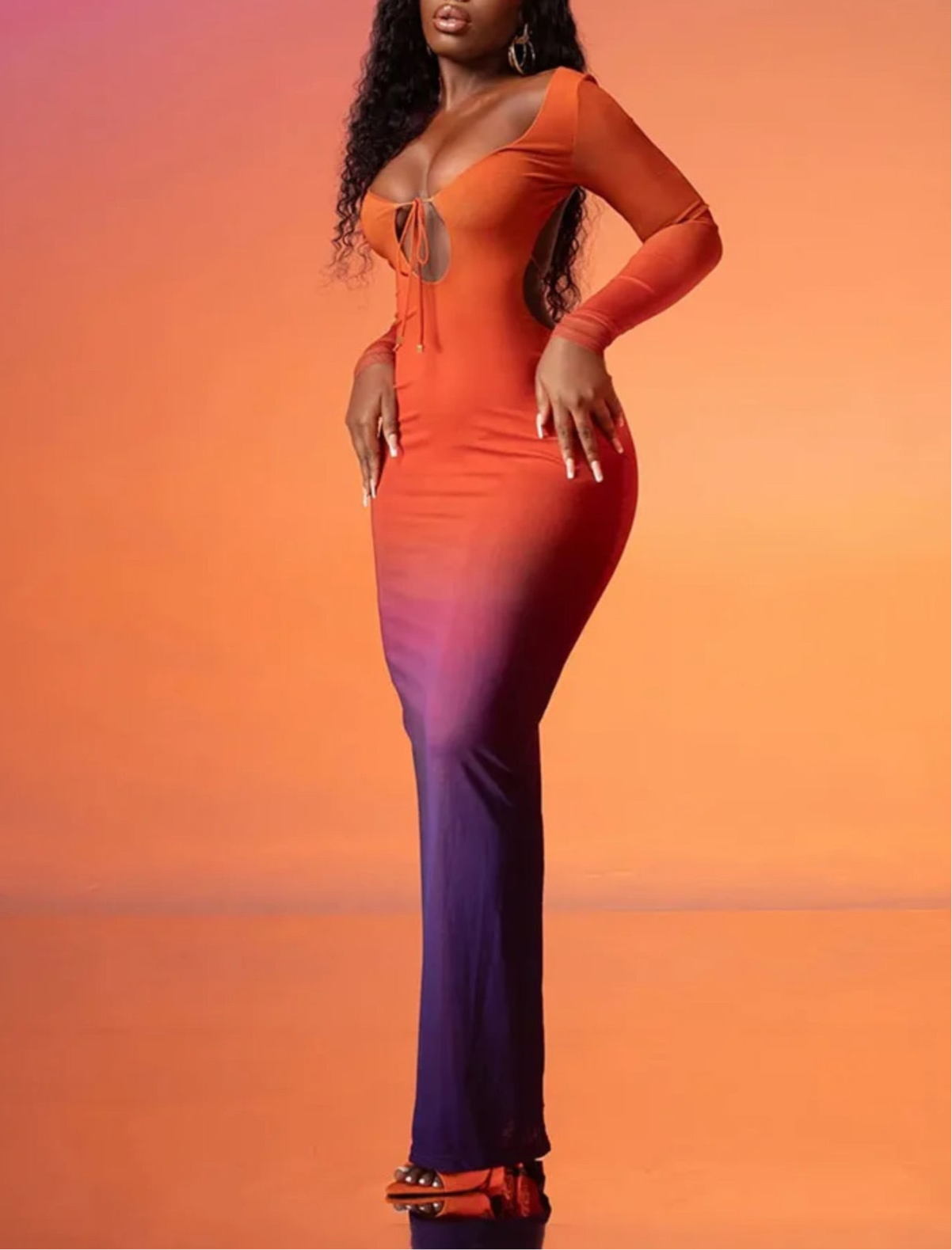 Melina Ombre Backless Bodycon Dress x Red