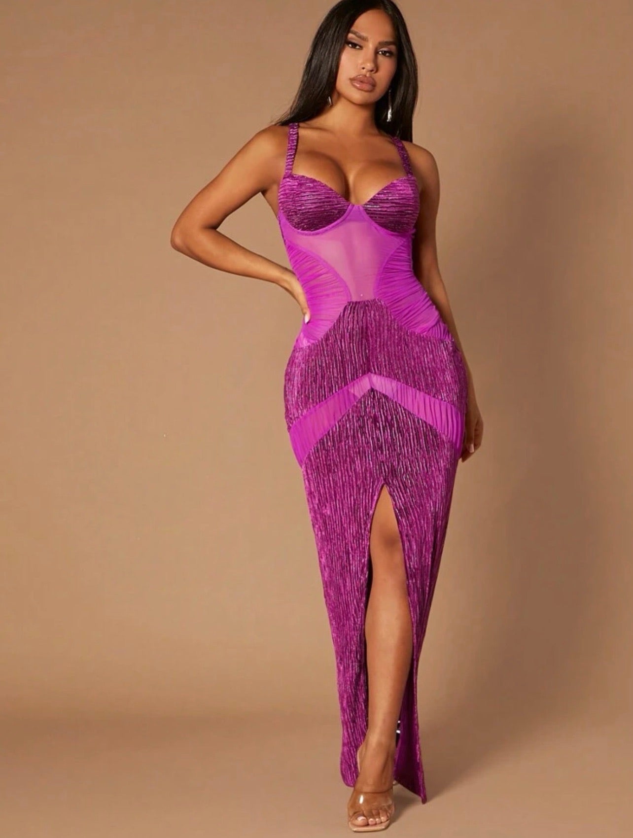 Rosa Split Thigh Lace Cami Dress x Magenta