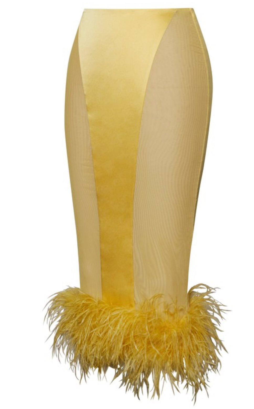 Celeste Feather Trim Satin Mesh Skirt x Yellow