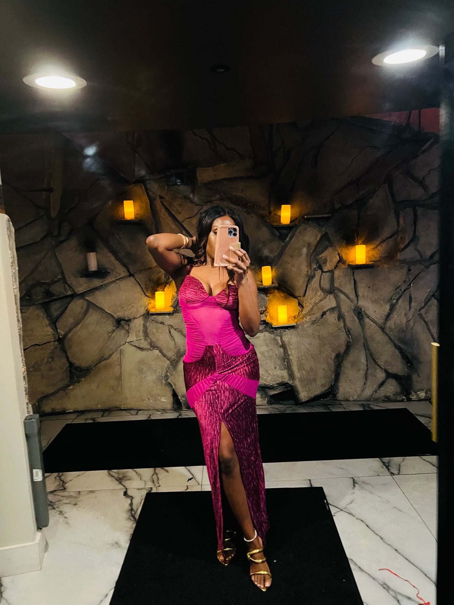 Rosa Split Thigh Lace Cami Dress x Magenta