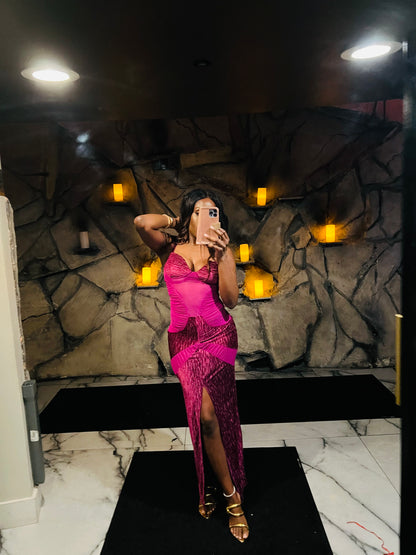 Rosa Split Thigh Lace Cami Dress x Magenta