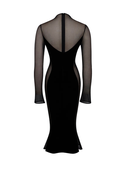 PRE-ORDER Sulara Velvet Cut Out Mesh Midi Gown