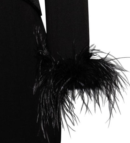 PRE-ORDER Natti Feather Trim Blazer Dress x Black