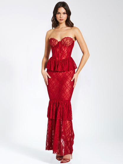 PRE-ORDER Rubí Lace Corset Maxi Dress x Burgundy