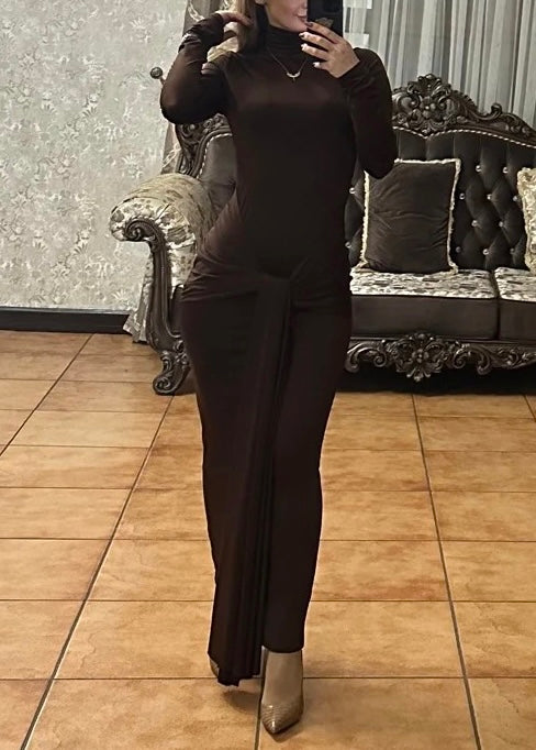 PRE-ORDER Florence Long Sleeved High Neckline Ribbon-Tie Bodycon Dress