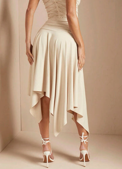 Gina Strapped Asymmetrical Ruffled Skirt x Ivory