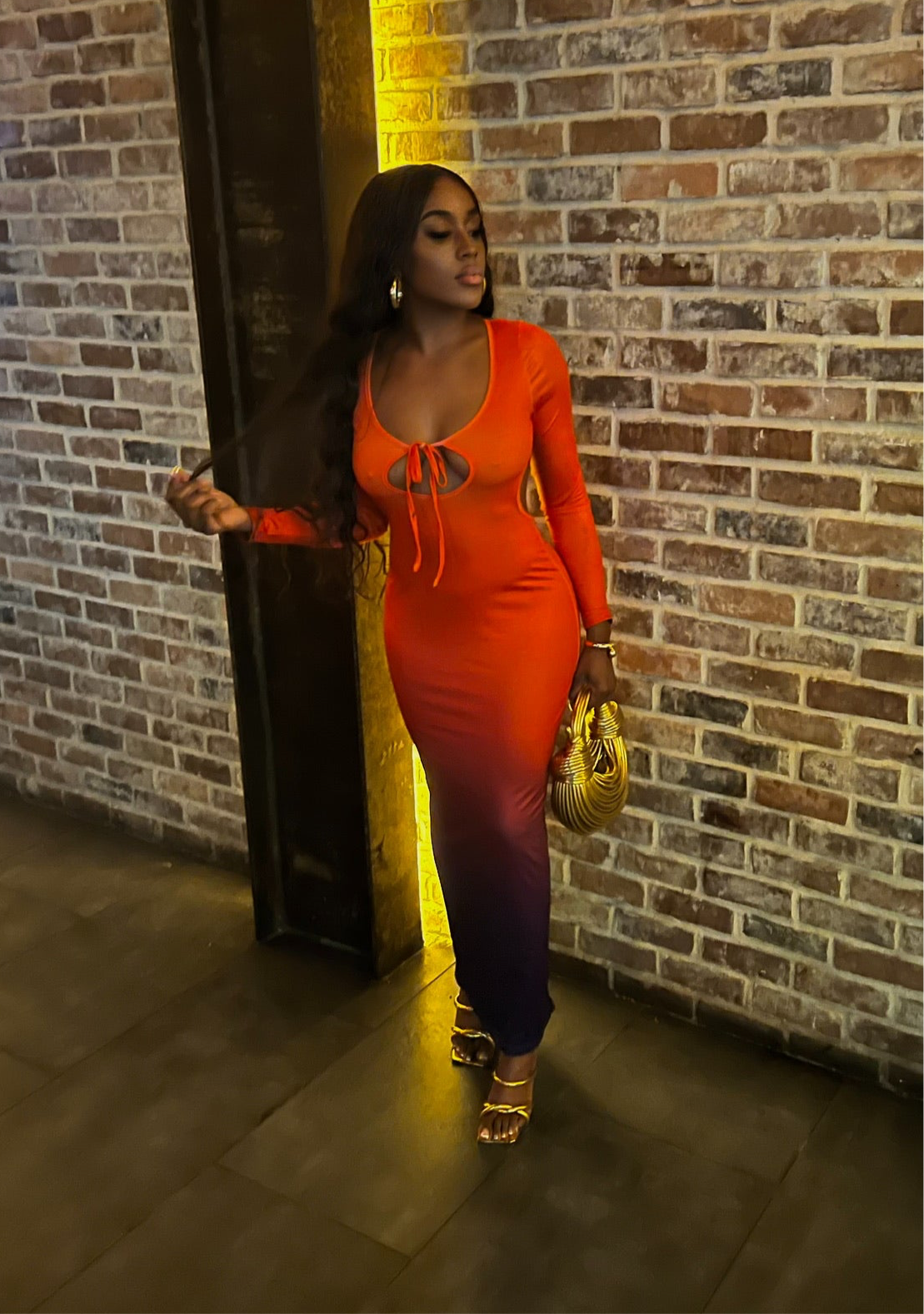Melina Ombre Backless Bodycon Dress x Red
