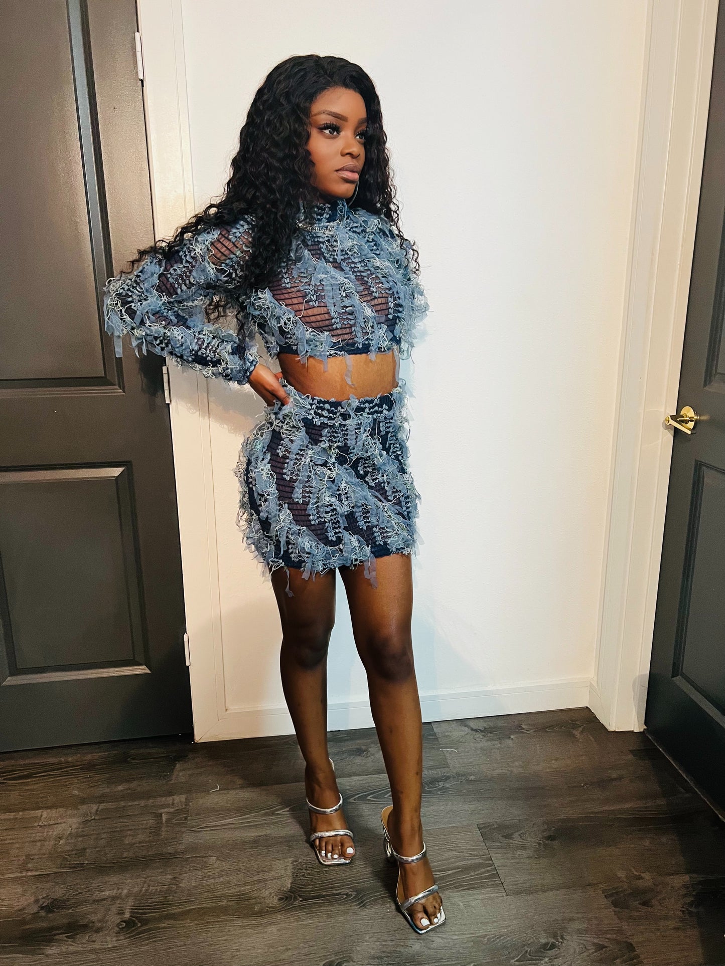 Marayah Distressed Long Sleeve Top And Bodycon Skirt Co-ord