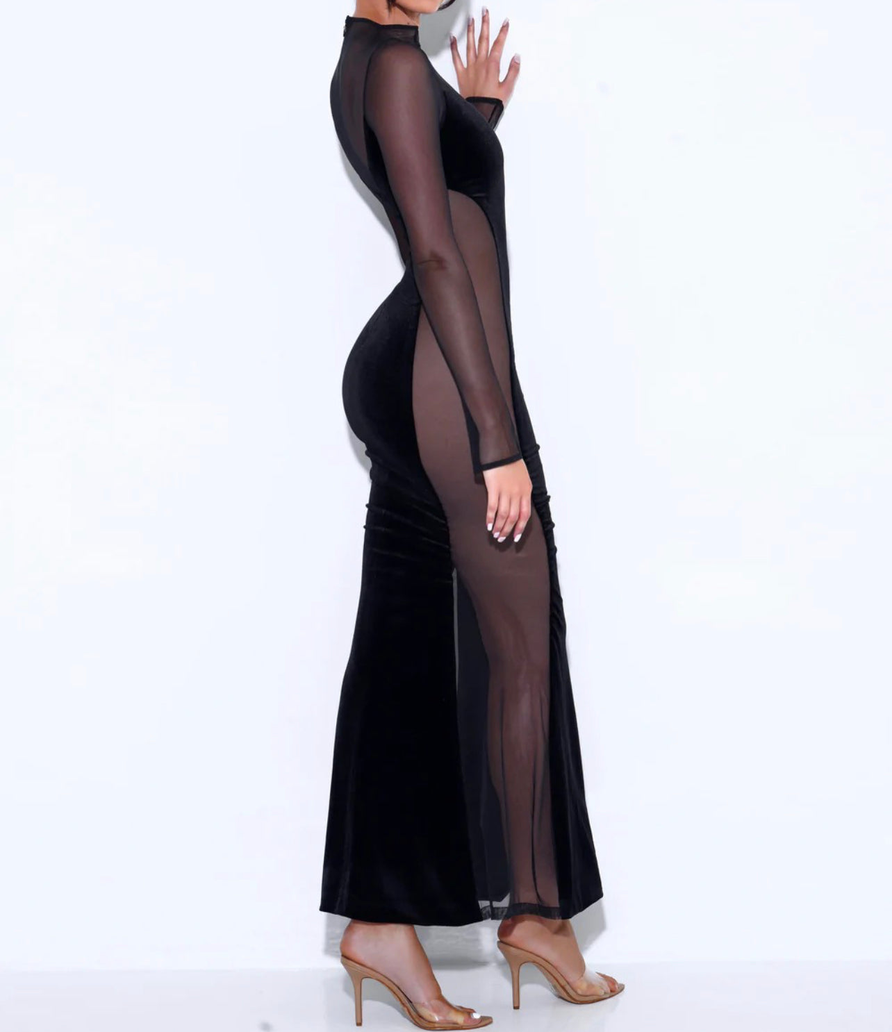 PRE-ORDER Sulani Velvet Cut Out Mesh Gown